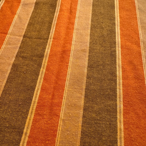 Vintage 70s Sears bedspread, bold orange, green stripes, Queen size bed - Picture 3 of 8